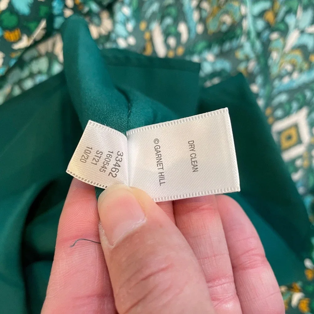 Garnet Hill Green Ikat Geometric V-Neck Drop Waist Tiered Dress Pockets Size 12 - Picture 7 of 9